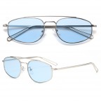 Double beam metal oval frame sunglasses